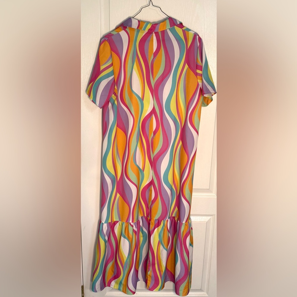 SHEIN Multicolor Wave Midi Dress size large - Picture 4 of 11